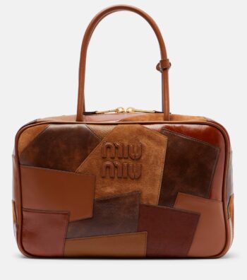Miu Miu patchwork leather tote bag in brown lamb leather design