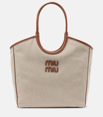 Miu Miu Ivy leather-trimmed canvas tote bag