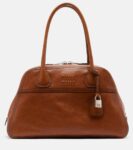 Miu Miu Vivant medium leather bowling bag in brown luxury handbag