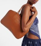 Miu Miu Beau leather tote bag in cognac brown calf leather with gold-tone hardware