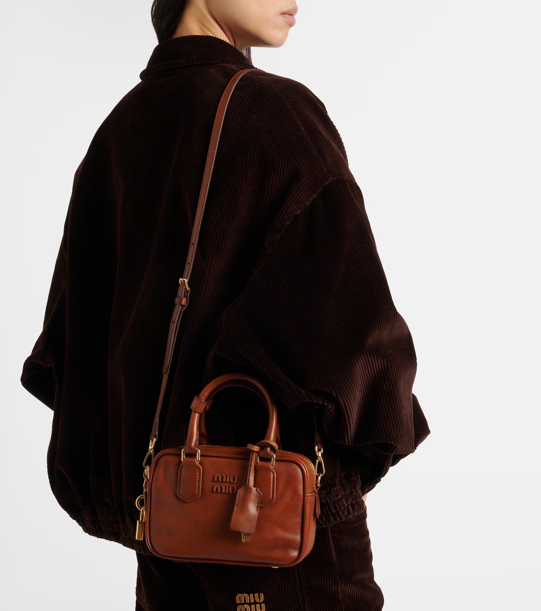 Miu Miu Arcadie Small leather tote bag in brown calf leather with gold hardware Miu Miu Arcadie Small leather tote bag in brown calf leather with gold hardware