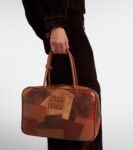 Miu Miu patchwork leather tote bag in brown lamb leather design