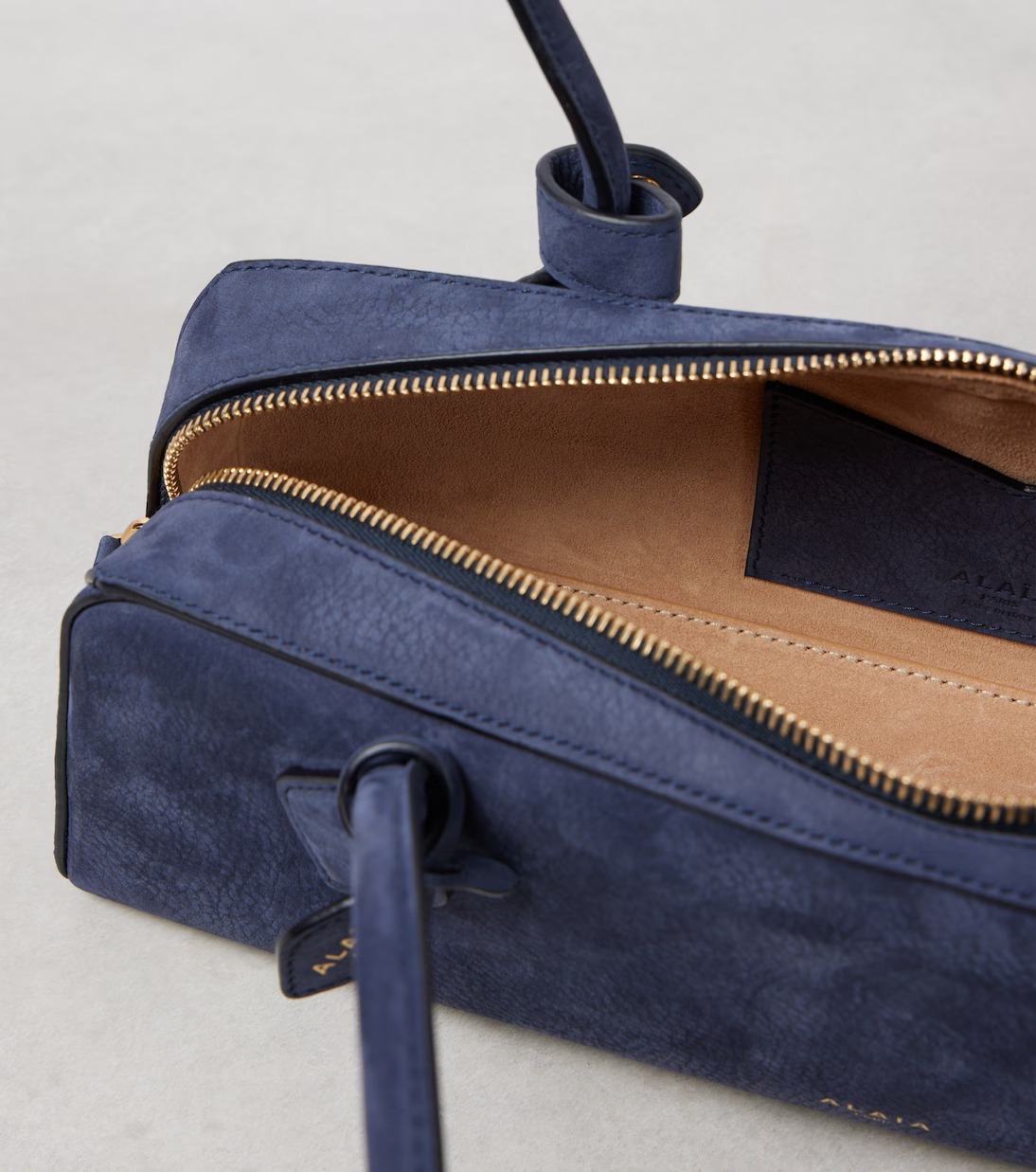 Alaïa Le Teckel Suede Shoulder Bag Blue | Crown Clutch Alaïa Le Teckel Suede Shoulder Bag Blue | Crown Clutch