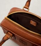 Miu Miu Arcadie Small leather tote bag in brown calf leather with gold hardware