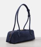 Alaïa Le Teckel Suede Shoulder Bag Blue | Crown Clutch