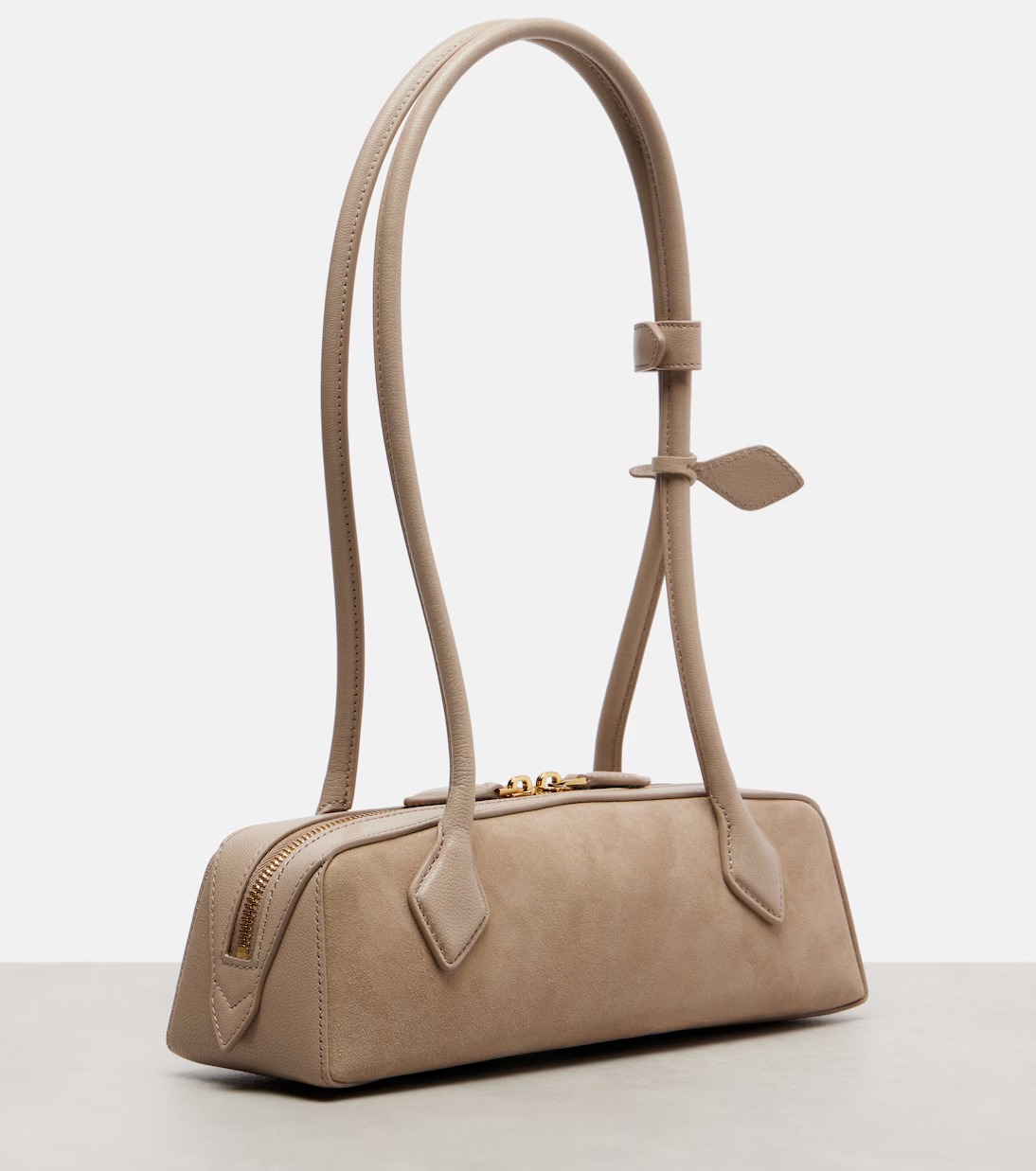 Alaïa Le Teckel Small Suede Shoulder Bag Beige | Crown Clutch Alaïa Le Teckel Small Suede Shoulder Bag Beige | Crown Clutch