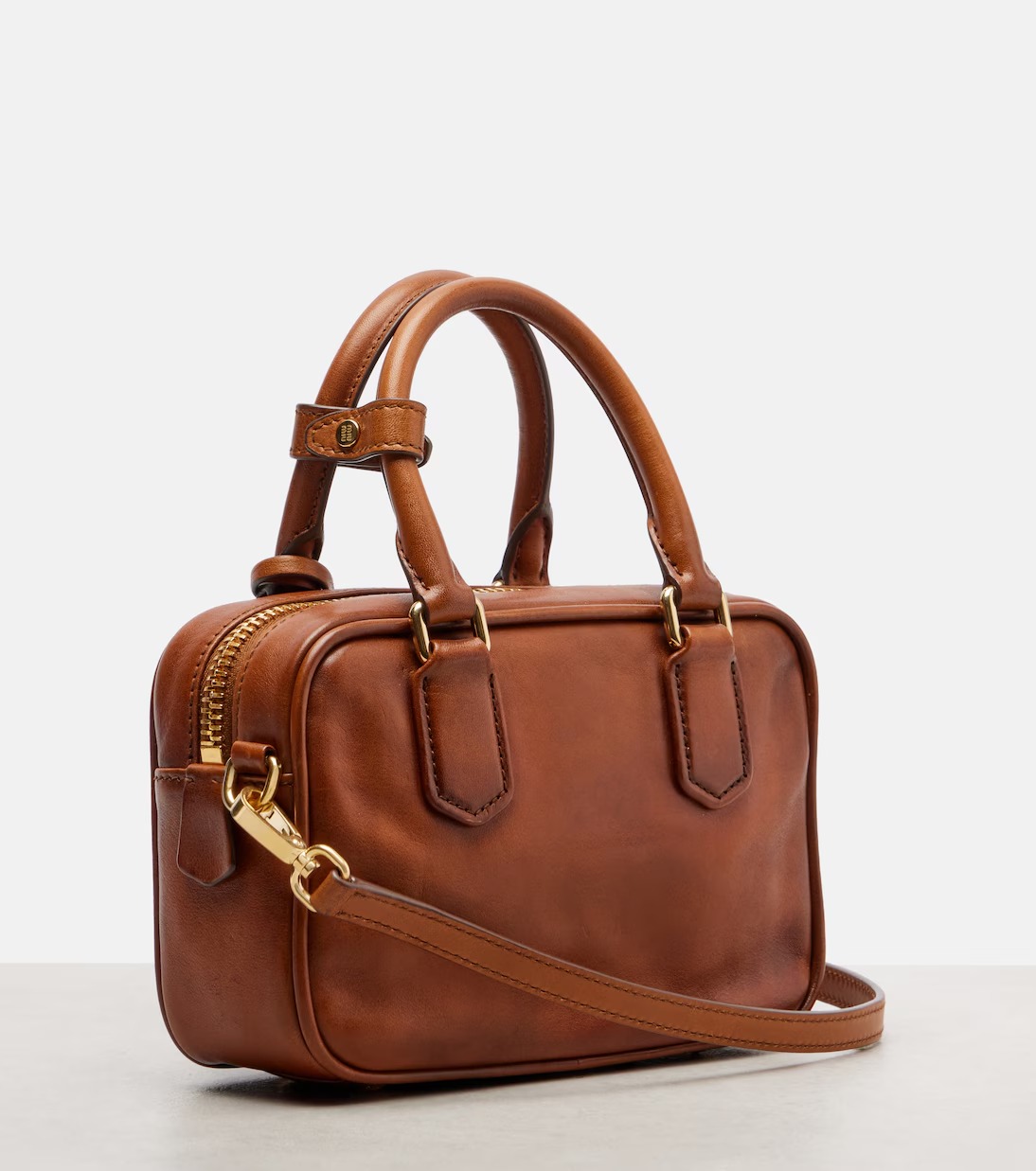 Miu Miu Arcadie Small leather tote bag in brown calf leather with gold hardware Miu Miu Arcadie Small leather tote bag in brown calf leather with gold hardware