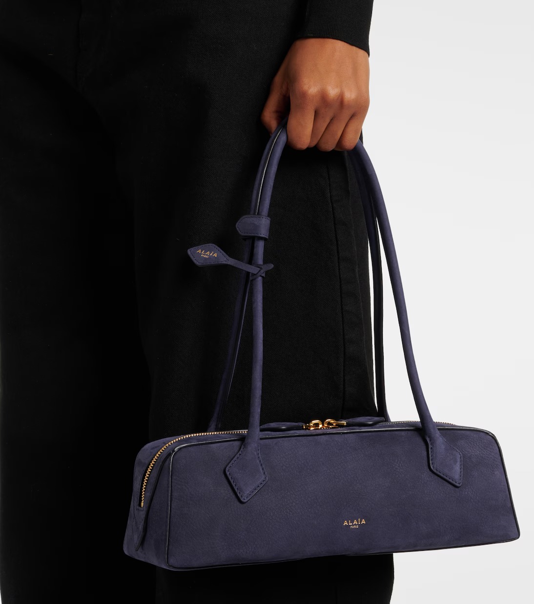 Alaïa Le Teckel Suede Shoulder Bag Blue | Crown Clutch Alaïa Le Teckel Suede Shoulder Bag Blue | Crown Clutch