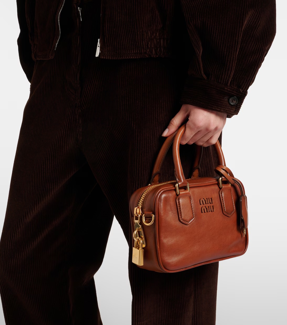Miu Miu Arcadie Small leather tote bag in brown calf leather with gold hardware Miu Miu Arcadie Small leather tote bag in brown calf leather with gold hardware