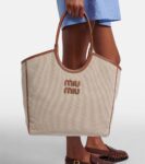 Miu Miu Ivy leather-trimmed canvas tote bag