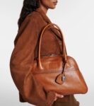 Miu Miu Vivant medium leather bowling bag in brown luxury handbag
